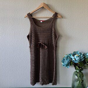 💙Tape Measure Vintage Bohemian Brown Sleeveless Crochet Dress Size Large
